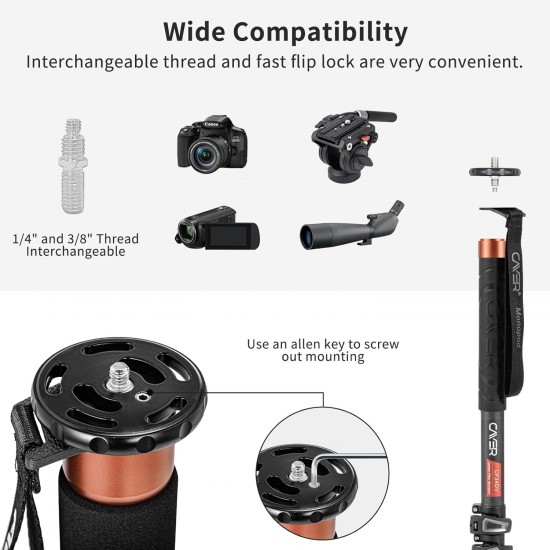 Cayer CF34 Carbon Fiber Camera Monopod Kit